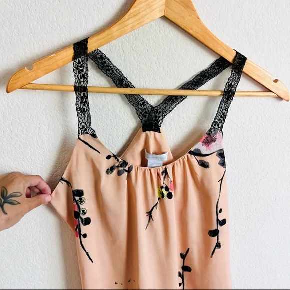 Blush Pink Watercolor Floral Silk Lace Strap Tank Dress - Picture 4 of 10